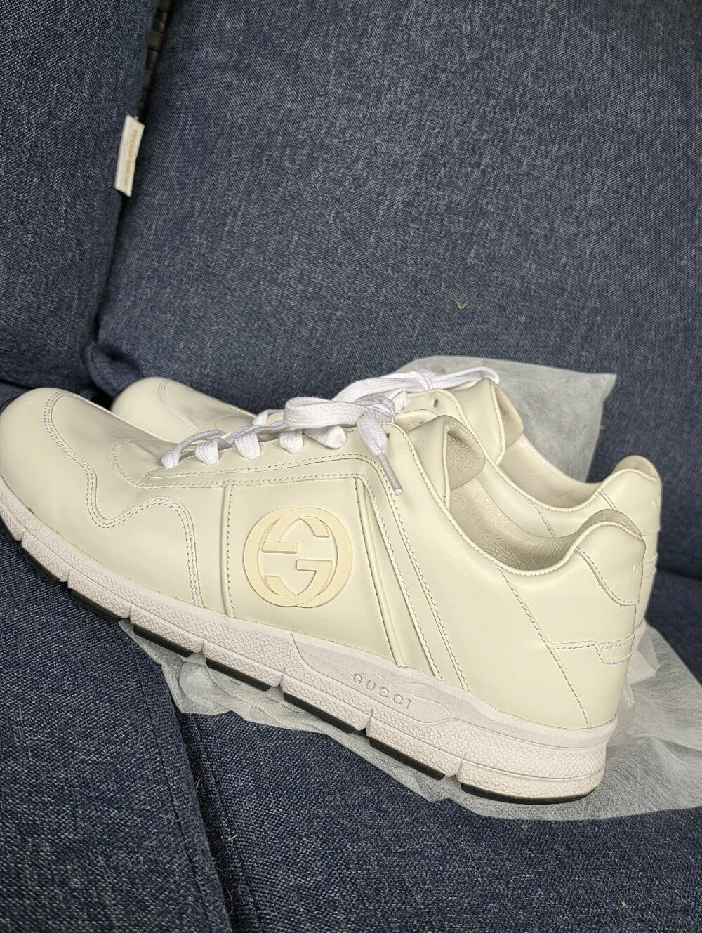 Authentic Gucci GG White Leather Men's Sneakers Shoes